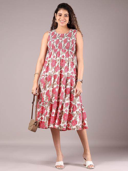 Pink Rayon Tiered Ethnic Dress - 21873725 - Very Small Image - 1
