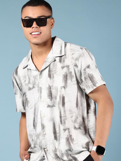 men printed cuban collar loose fit casual shirt - 21873739 - Very Small Image - 1