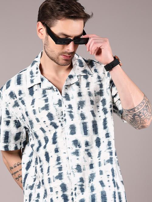 men printed cuban collared loose fit casual shirt - 21873740 - Very Small Image - 1
