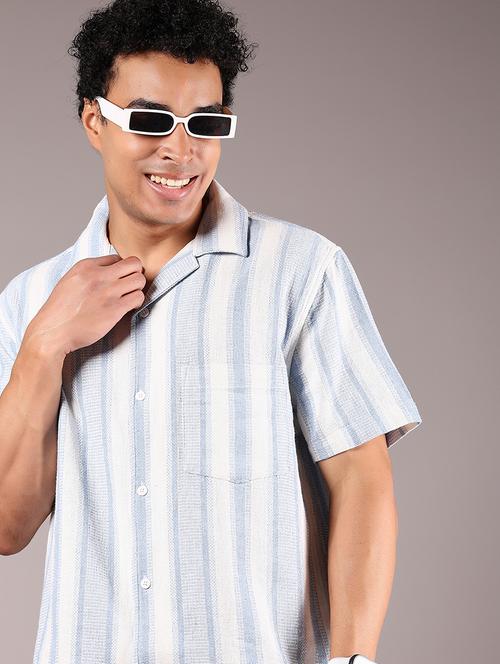 men striped cuban collaerd short sleeve shirt - 21873825 - Very Small Image - 1