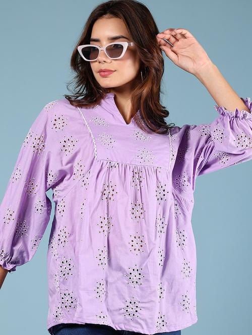 women lavender three quarter sleeve top - 21873828 - Very Small Image - 1