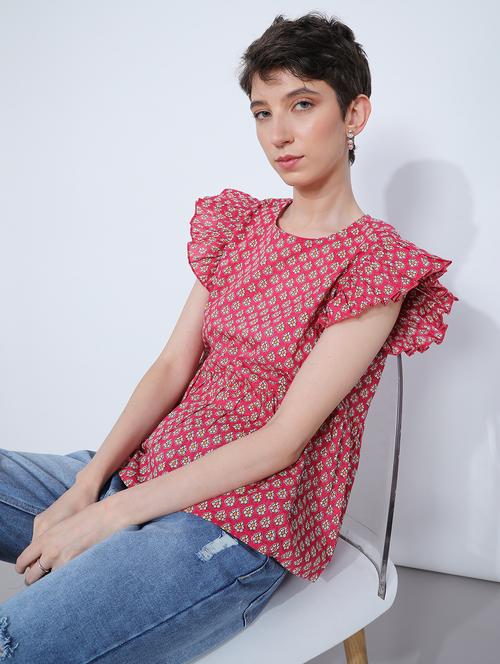 women red printed round neck top - 21873847 - Very Small Image - 1