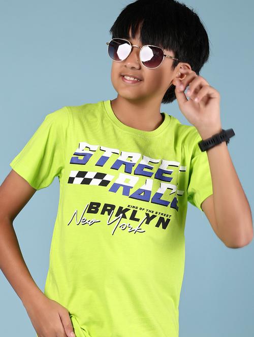 Boys Lime Printed Round Neck T-shirt - 21874186 - Very Small Image - 1