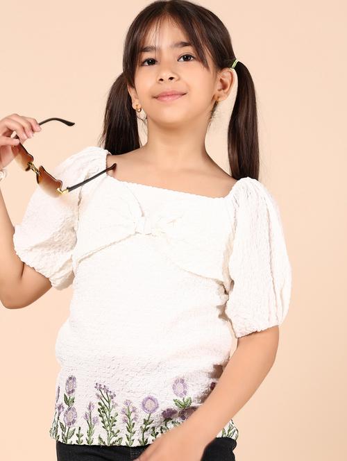 girls white embroidered square neck top - 21874206 - Very Small Image - 1