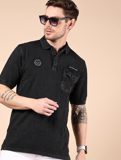 men black solid short sleeve regular fit polo t-shirt - 21874236 - Very Small Image - 1
