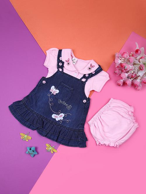 girls pink embroidered dungaree sith bloomer set - 21874251 - Very Small Image - 1