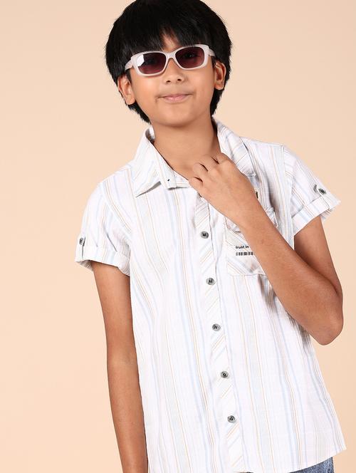 boys white striped short sleeve casual shirt - 21874314 - Very Small Image - 1