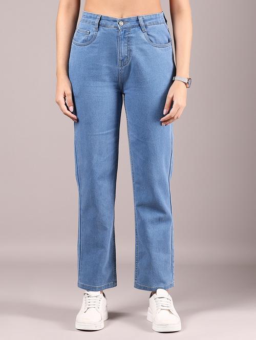 women blue solid high rise straight fit jeans - 21874333 - Very Small Image - 1