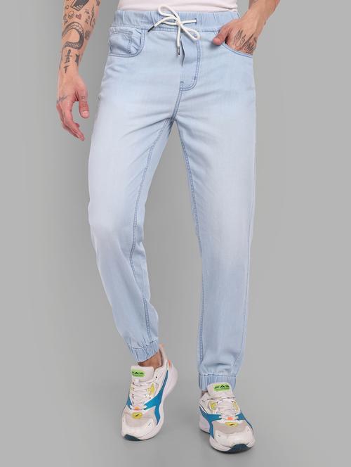 men light blue solid regular fit jogger - 21876786 - Very Small Image - 1