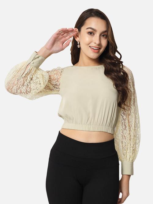 women lace detailed puff sleeves crop top - 21880871 - Very Small Image - 1