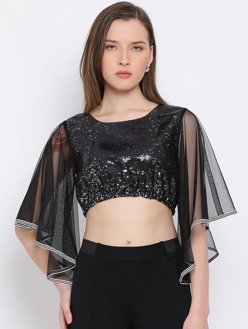 women embellished flared sleeves crop top - 21880872 - Very Small Image - 1