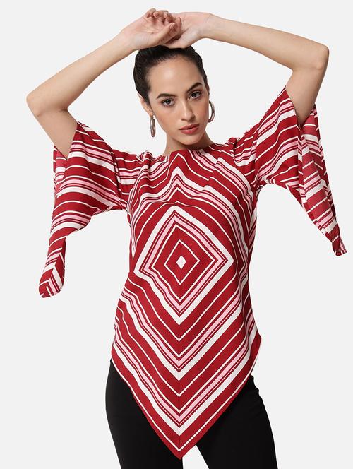 women striped round neck asymmetric top - 21880881 - Very Small Image - 1