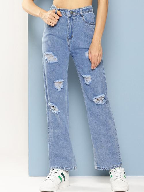 women distressed high rise straight fit jean - 21880970 - Very Small Image - 1