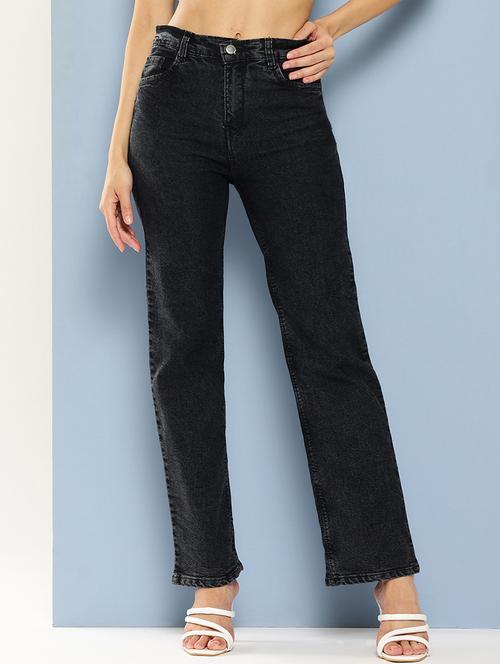 women solid high rise straight fit jean - 21880976 - Very Small Image - 1