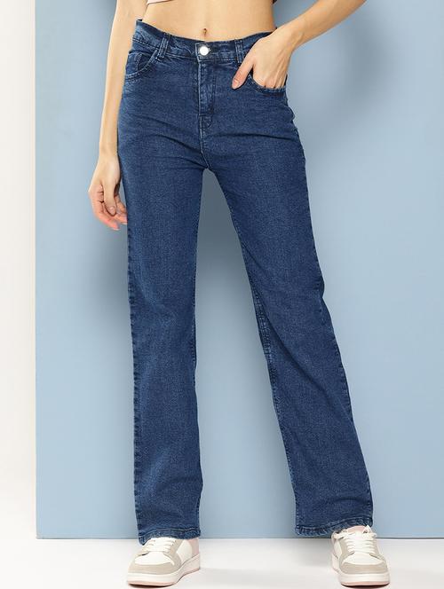 women solid high rise straight fit jean - 21880977 - Very Small Image - 1