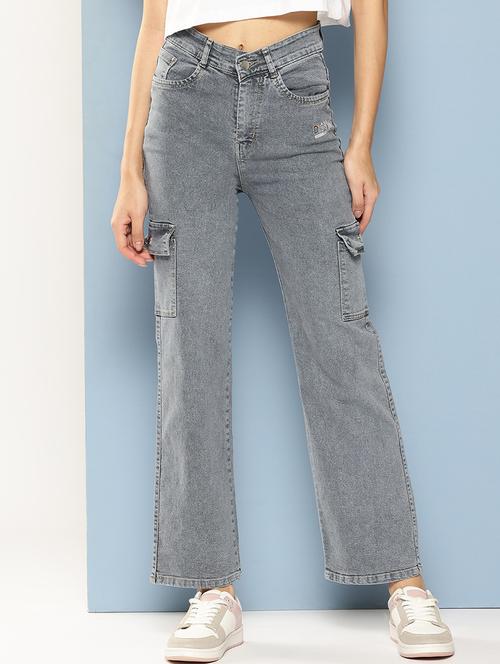 women solid mid rise denim cargo - 21880982 - Very Small Image - 1