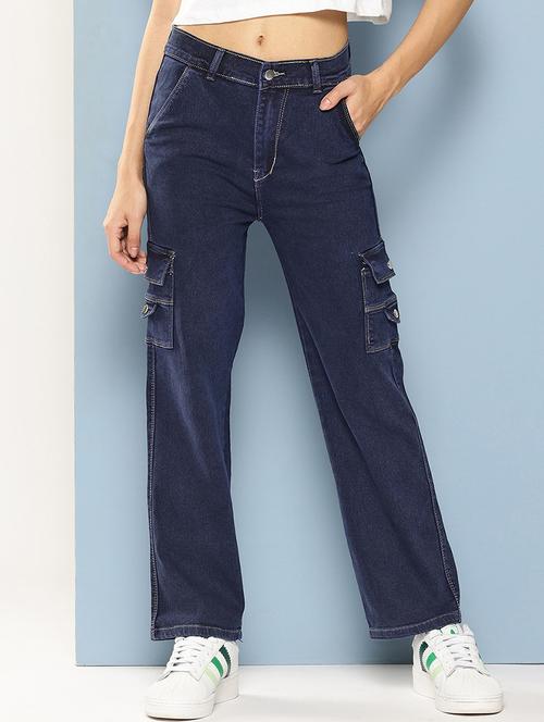 women solid mid rise denim cargo - 21880993 - Very Small Image - 1