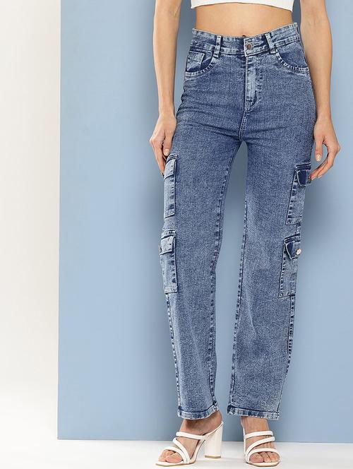 women solid high rise denim cargo - 21880996 - Very Small Image - 1