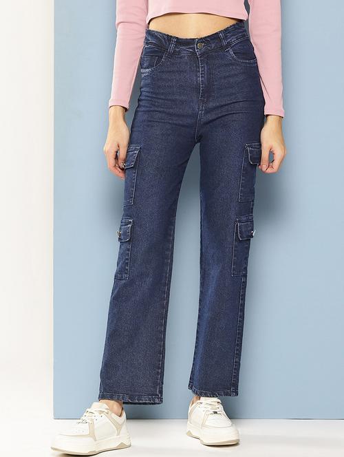 women solid high rise denim cargo - 21880997 - Very Small Image - 1