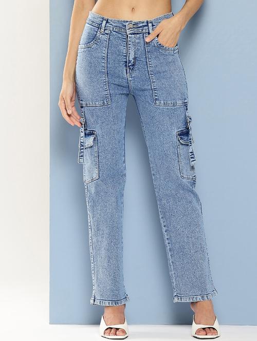 women solid mid rise denim cargo - 21881004 - Very Small Image - 1
