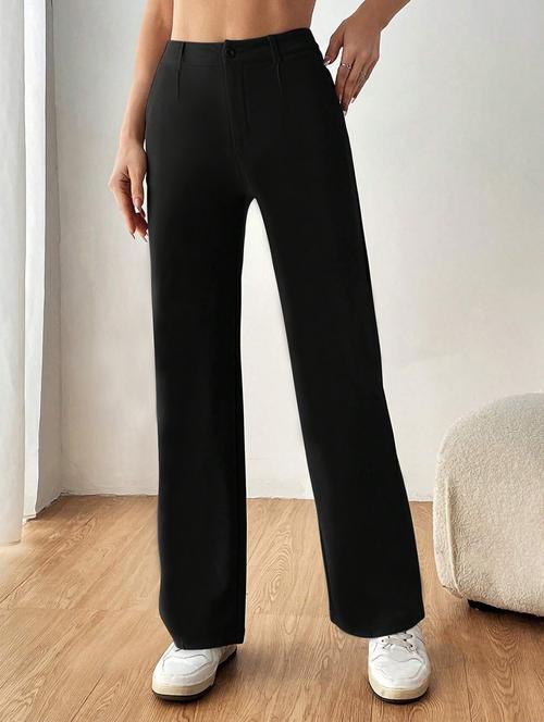 women solid high rise straight trouser - 21881556 - Very Small Image - 1