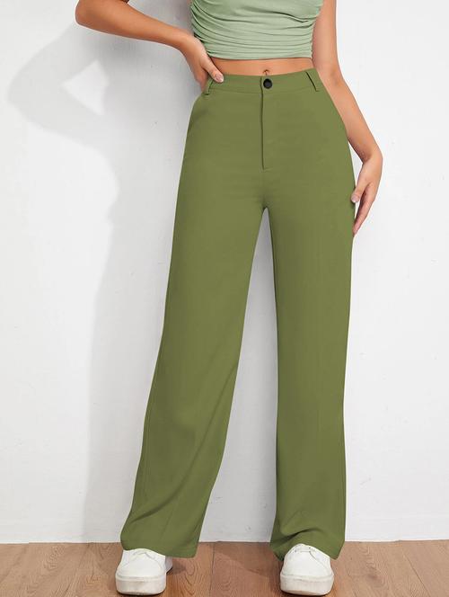 women solid high rise straight trouser - 21881567 - Very Small Image - 1