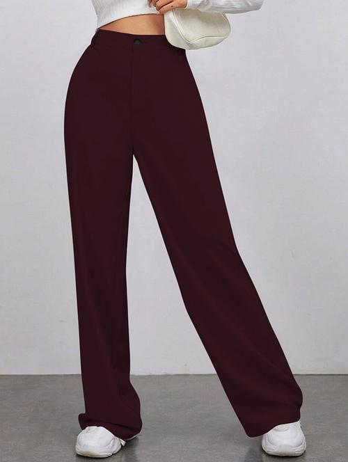 women solid high rise straight trouser - 21881581 - Very Small Image - 1