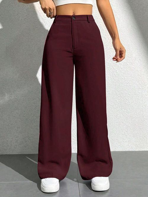 women solid high rise wide leg trouser - 21881582 - Very Small Image - 1