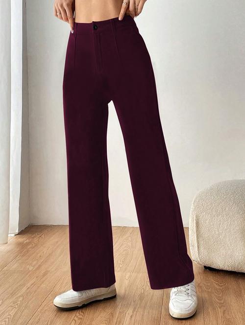 women solid high rise straight trouser - 21881584 - Very Small Image - 1