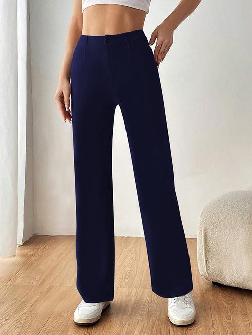 women solid high rise straight trouser - 21881590 - Very Small Image - 1