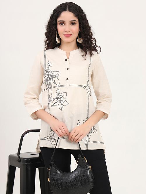 women embroidered mandarin neck high low kurti - 21881701 - Very Small Image - 1