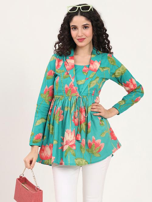 women printed long sleeves flared kurti - 21881703 - Very Small Image - 1