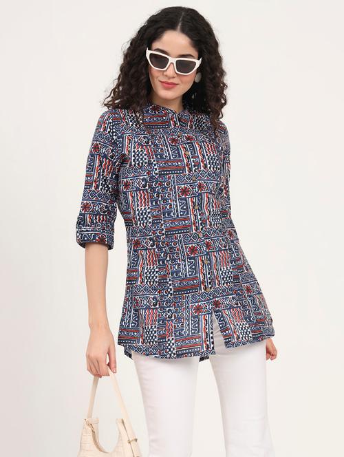 women printed roll-up sleeves kurti - 21881710 - Very Small Image - 1