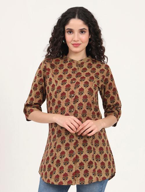 women printed roll-up sleeves kurti - 21881711 - Very Small Image - 1