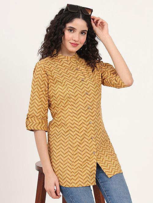 women printed roll-up sleeves kurti - 21881716 - Very Small Image - 1