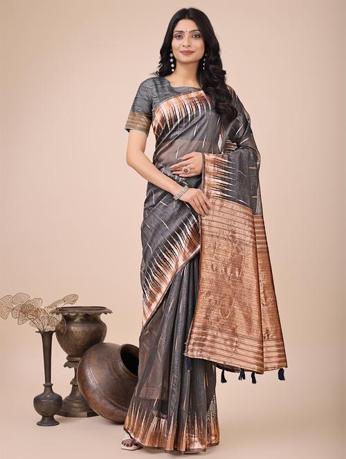 women self design golden bordered saree with blouse - 21888309 - Very Small Image - 1