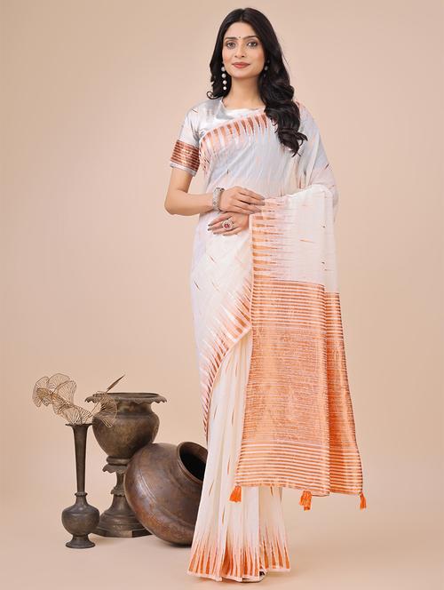 women self design golden bordered saree with blouse - 21888311 - Very Small Image - 1