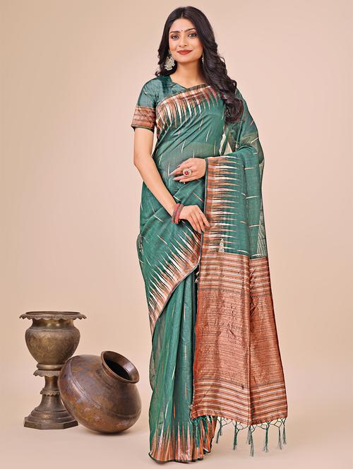 women self design golden bordered saree with blouse - 21888314 - Very Small Image - 1