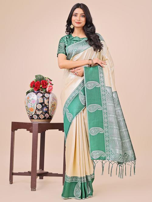 women solid with bordered saree with blouse - 21888328 - Very Small Image - 1
