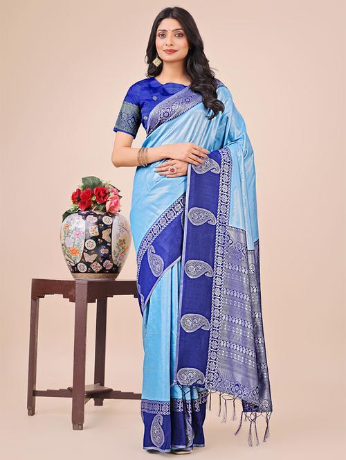 women solid with bordered saree with blouse - 21888329 - Very Small Image - 1
