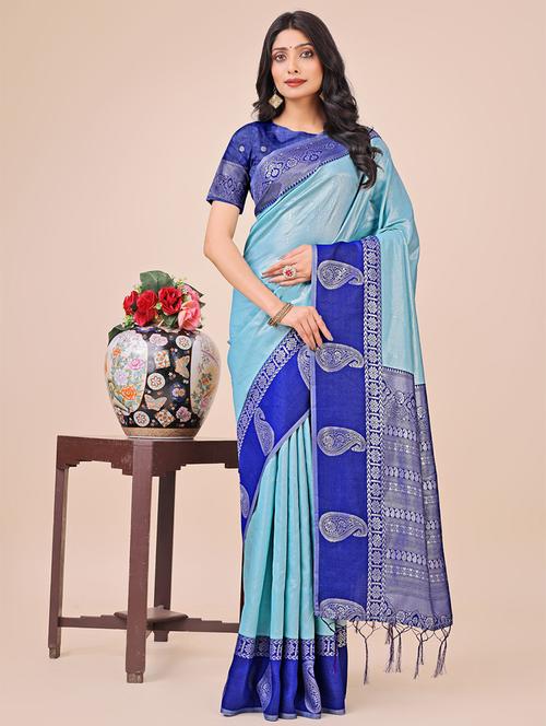 women solid with bordered saree with blouse - 21888333 - Very Small Image - 1