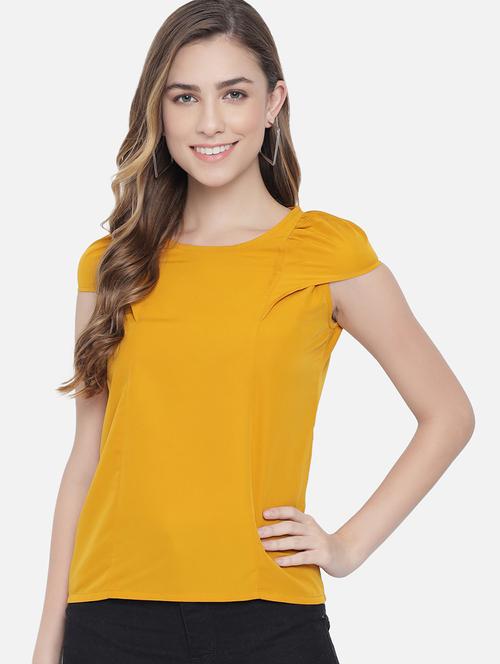 women solid cap sleeves regular top - 21898935 - Very Small Image - 1