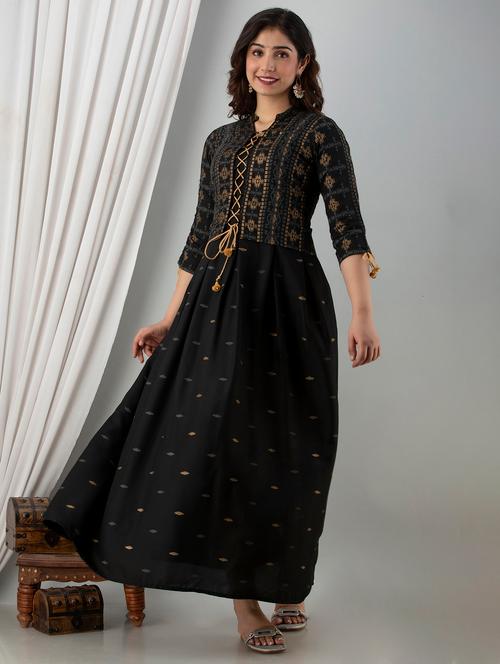 women black printed three quarter sleeve kurta - 21899005 - Very Small Image - 1