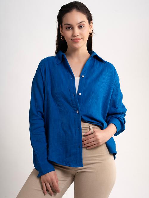 women solid collared oversized shirt - 21899015 - Very Small Image - 1