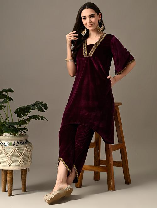 women lace detailed bell sleeves kurta and pant set - 21899120 - Very Small Image - 1