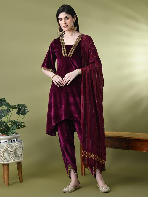 women lace detailed kurta pant with dupatta  - 21899131 - Very Small Image - 1