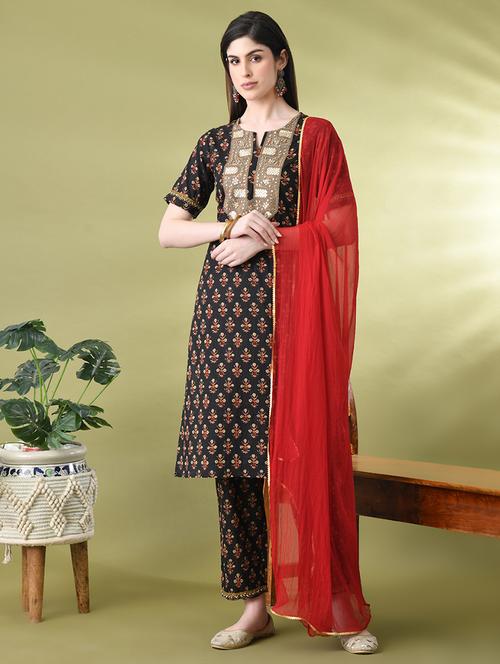 women printed short sleeves kurta pant with dupatta  - 21899140 - Very Small Image - 1