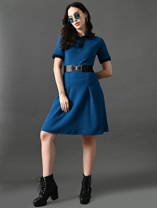 Women Solid Short Sleeves Collared A-line Dress - 21899161 - Very Small Image - 1
