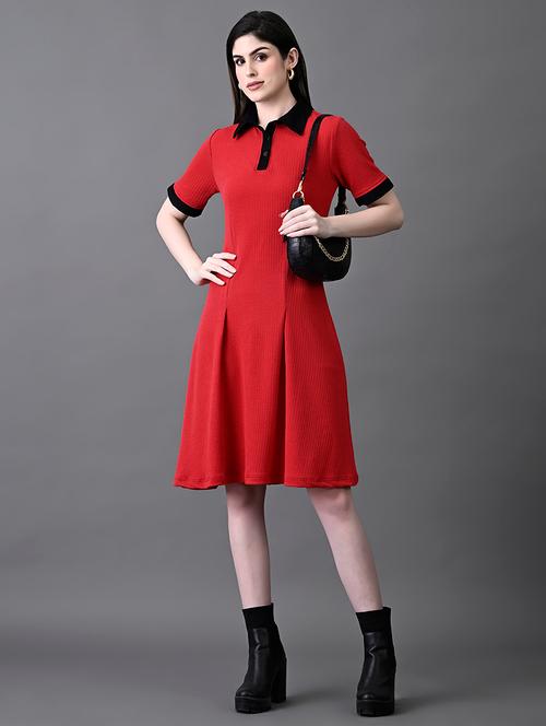 women solid short sleeves collared a-line dress - 21899162 - Very Small Image - 1