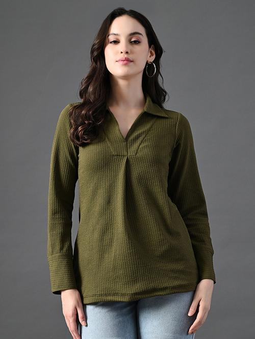 women solid collared long sleeves top - 21899176 - Very Small Image - 1